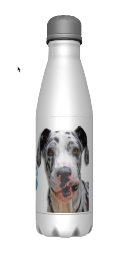Water bottle with personalized photo of dog