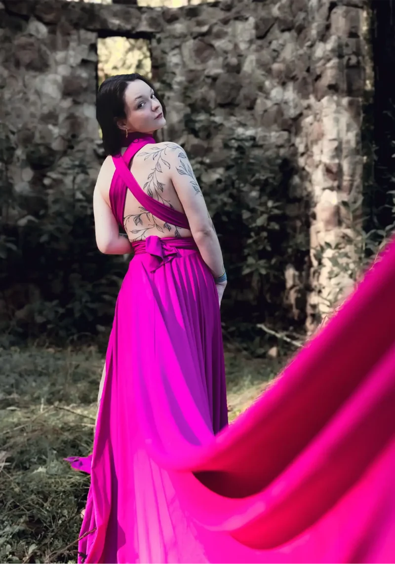 Beautiful young woman in a Napa Valley Flying Dress Photoshoot
