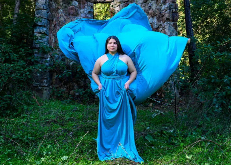Young lady in Blue Flying Dress Experience Photoshoot in Napa