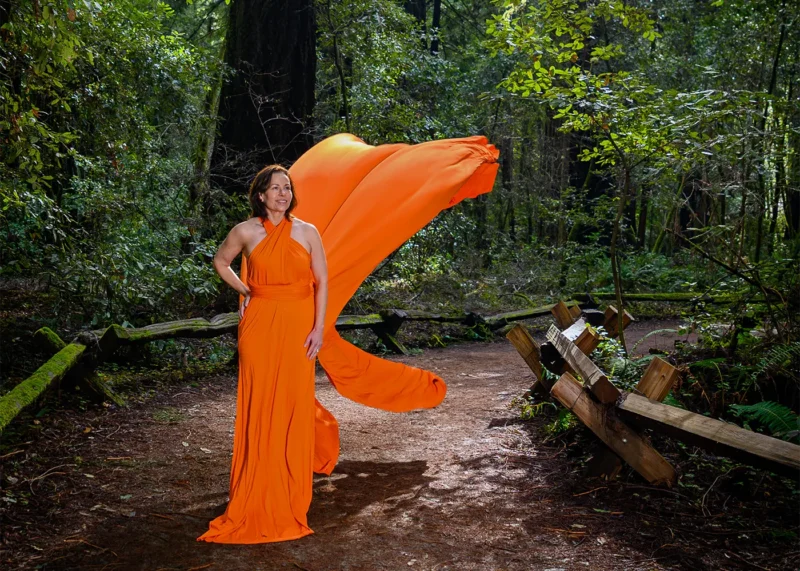 Flying dress photoshoot Napa Experiences in National Forest